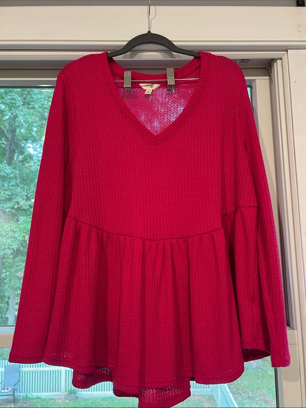 Terra & Sky Hot Pink V-Neck Peplum Tunic